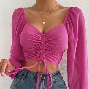 SHEIN Heart Neck Drawstring Ruched Long sleeve Top women’s small